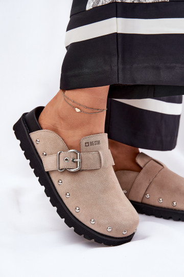 Damen sandfarbene Wildleder-Pantoletten mit Plateau Big Star RR274A376