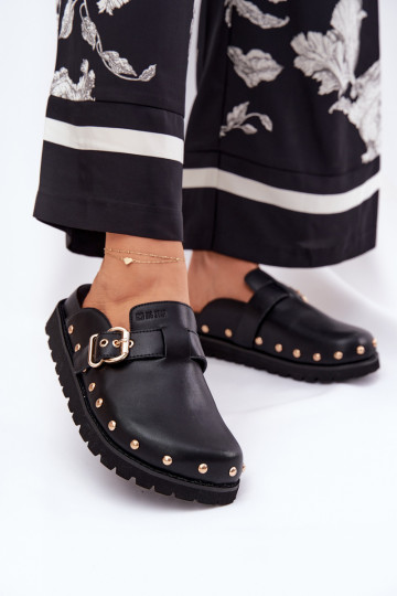 Damen schwarze Leder-Pantoletten mit Plateau Big Star RR274A378