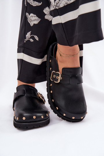 Damen schwarze Leder-Pantoletten mit Plateau Big Star RR274A378 2
