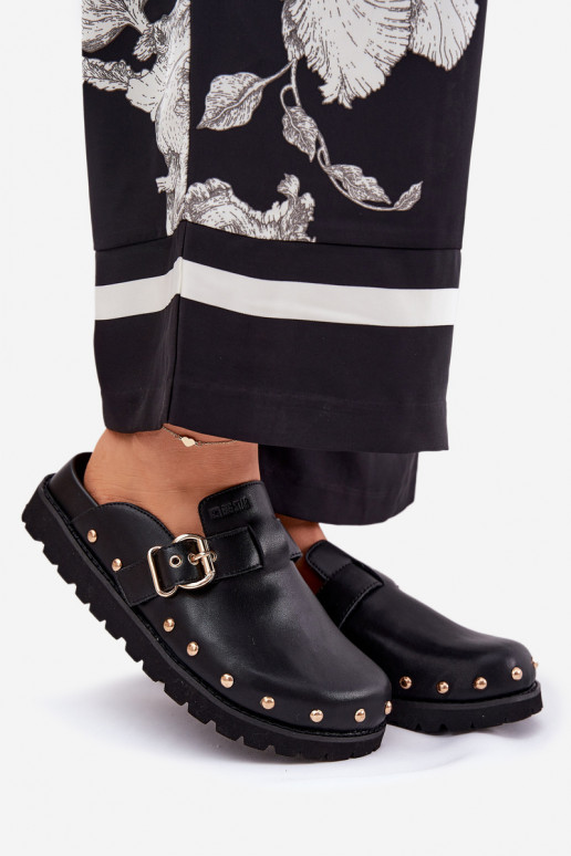 Pantoufles en cuir Sabots Féminin avec une plateforme Big Star RR274A378 couleur noire Pantoufles en cuir Sabots Féminin avec une plateforme Big Star RR274A378 couleur noire