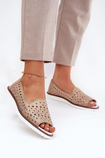 Leder Ballerinas in Gold mit offenen Zehen S.Barski LR51-922 2