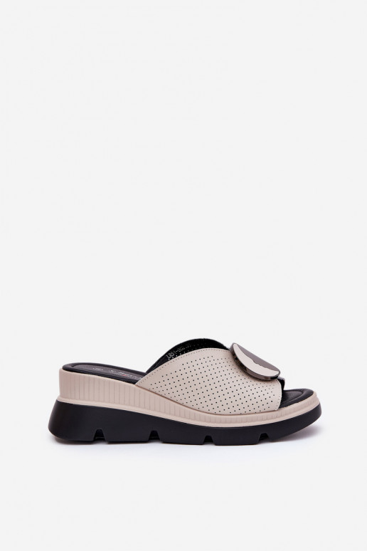 Leren pantoffels Dames met ornamenten S.Barski LR51-662 beige