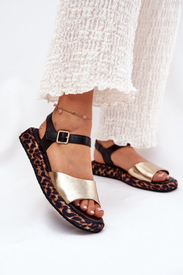 sandalen Leer Dames met platform en schriftelijk S.Barski JC51-347 gouden kleur 2