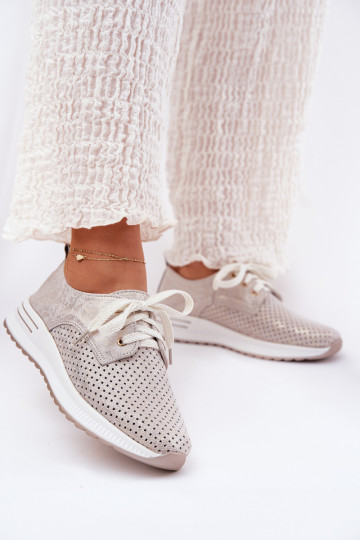 Leer Eenvoudig schoenen Dames met platform Artiker 56C2113 beige-gouden kleur 2