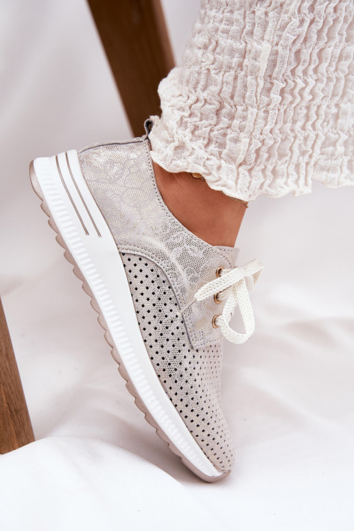 Peau  chaussures Féminin avec une plateforme Artiker 56C2113 beige-couleur dorée