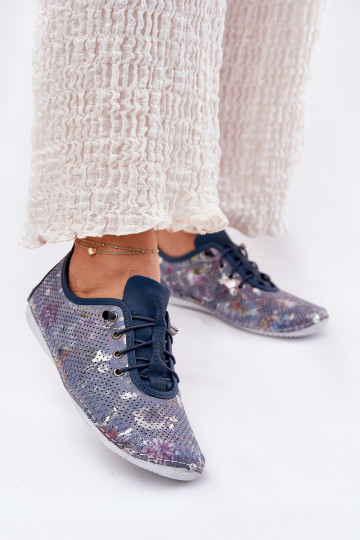 Chaussures en cuir bleues pour femmes avec motifs Artiker 56C2691