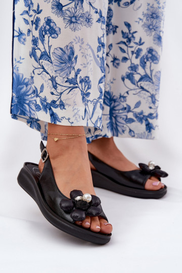 Damen Schwarze Sandalen mit Blümchen und Dekoration Divonne 2