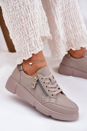 Peau baskets Chaussures modèle baskets avec une plateforme avec fermetures éclair Vinceza 88019 beige