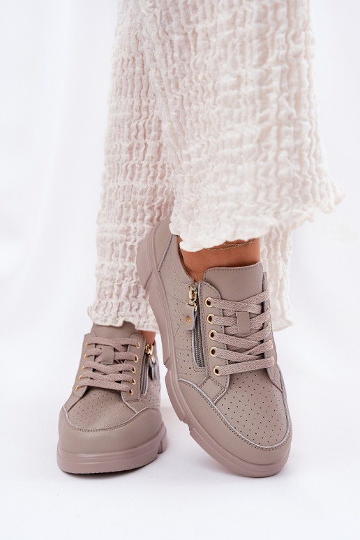 Leer sportschoenen Sneakers model schoenen met platform met ritssluitingen Vinceza 88019 beige Leer sportschoenen Sneakers model schoenen met platform met ritssluitingen Vinceza 88019 beige