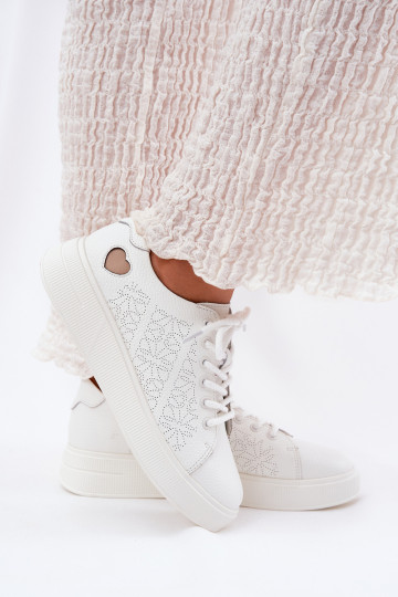 Leder Weiße Sneakers mit Plateausohle Vinceza 88018