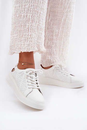 Peau Chaussures modèle baskets Féminin avec une plateforme Vinceza 88018 couleur blanche 2