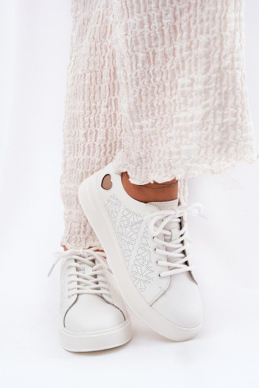 Leer Sneakers model schoenen Dames met platform Vinceza 88018 Initte kleur