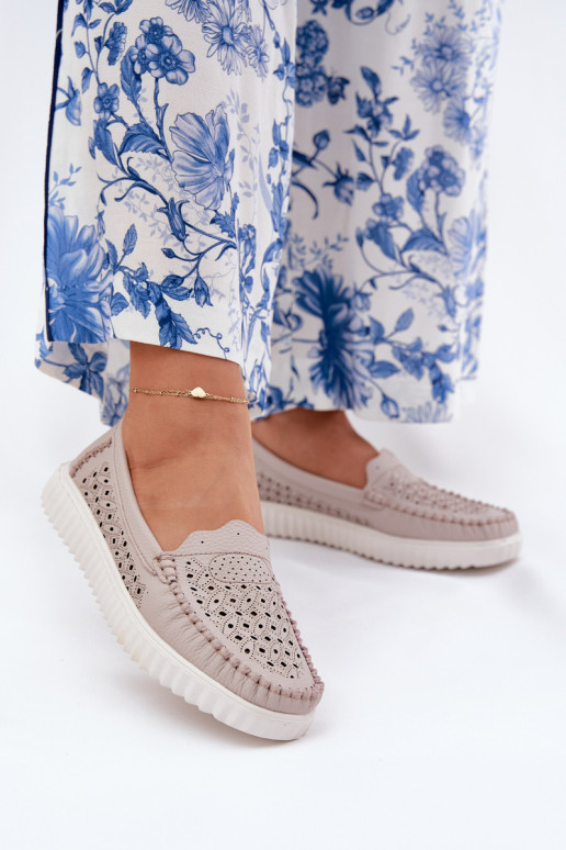 Haut Mokassins für Damen mit durchbrochenen Elementen Vinceza 88028 Beige