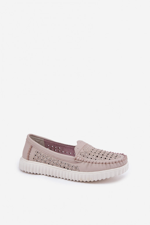 Haut Mokassins für Damen mit durchbrochenen Elementen Vinceza 88028 Beige