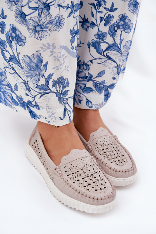 Peau mocassins pour femmes avec des éléments ajourés Vinceza 88028 beige