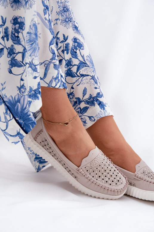 Peau mocassins pour femmes avec des éléments ajourés Vinceza 88028 beige