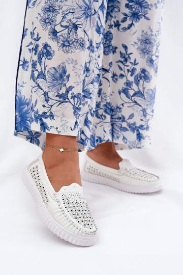 Leder Weiße Damen Mokassins mit Durchbrüchen Vinceza 88028 2