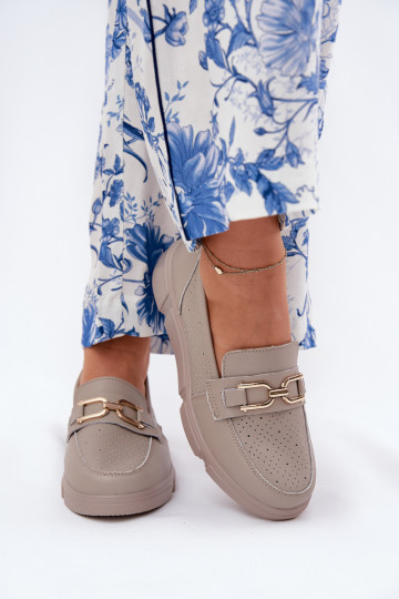 Leren zandkleurige dames mocassins met gouden details Vinceza 88007 2