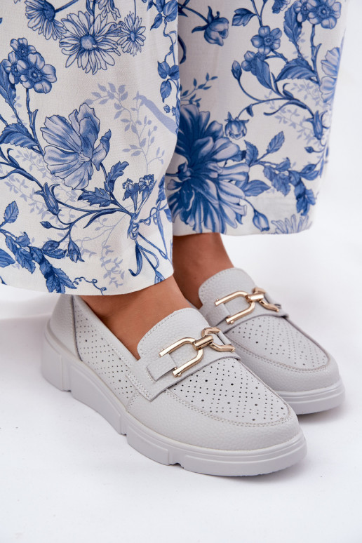 dames mocassins Leer Ze gouden kleurm Detalem Vinceza 88007 grijs