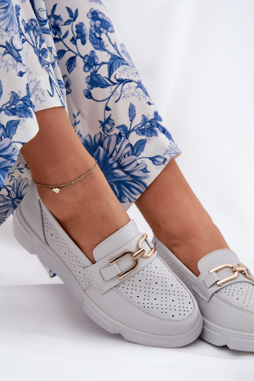 dames mocassins Leer Ze gouden kleurm Detalem Vinceza 88007 grijs