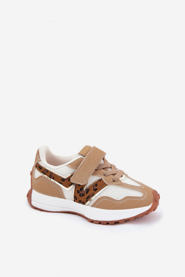 Kinder Sandfarben Sportschuhe mit Klettverschluss, Leopardenmuster, Tezzu