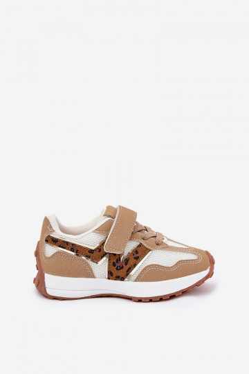 Sneakers Stilvollllschuhe Kindisch mit Klebeverschlüssen mit Leopardenfellmuster Beige Tezzu 2
