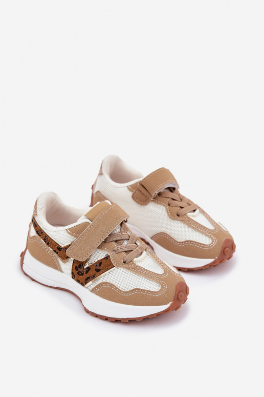 Sneakers Stilvollllschuhe Kindisch mit Klebeverschlüssen mit Leopardenfellmuster Beige Tezzu
