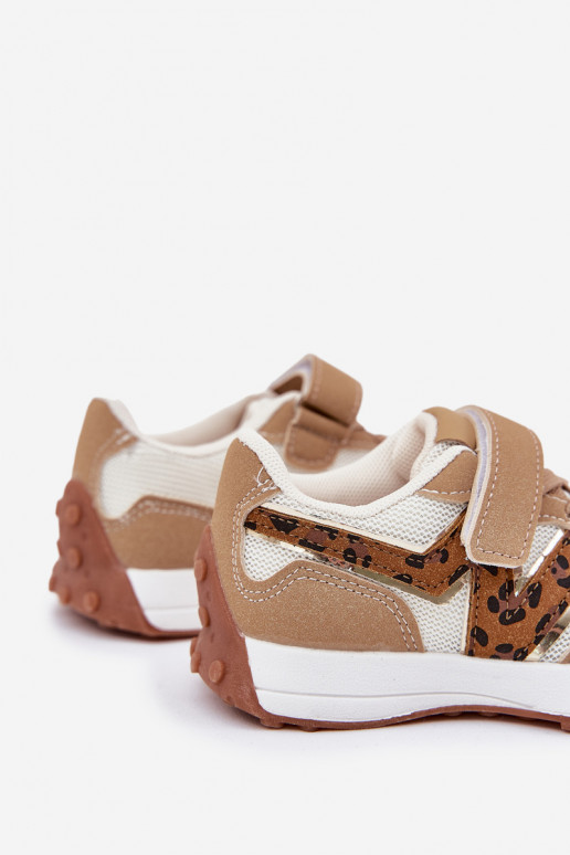 Sneakers Stilvollllschuhe Kindisch mit Klebeverschlüssen mit Leopardenfellmuster Beige Tezzu