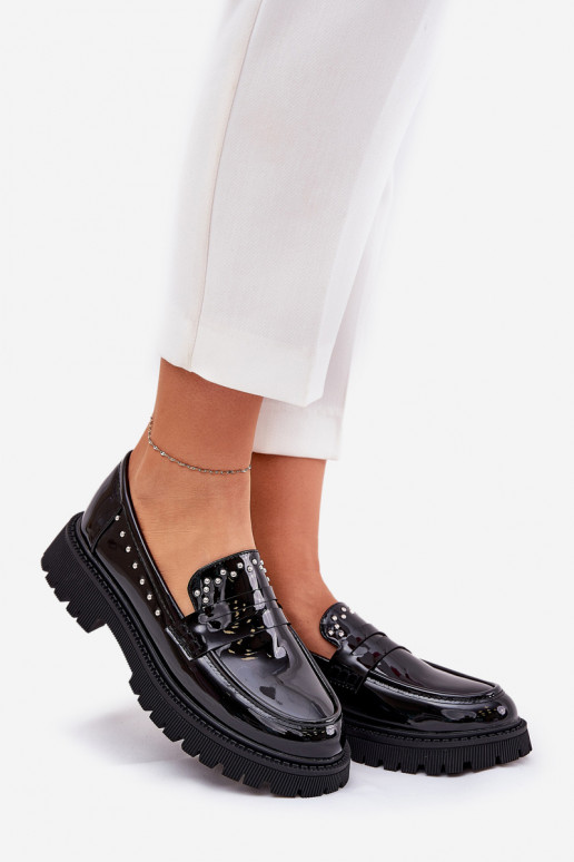 Mocassins femmes avec effet vernis et décoration couleur noir Įjungtallae Mocassins femmes avec effet vernis et décoration couleur noir Įjungtallae