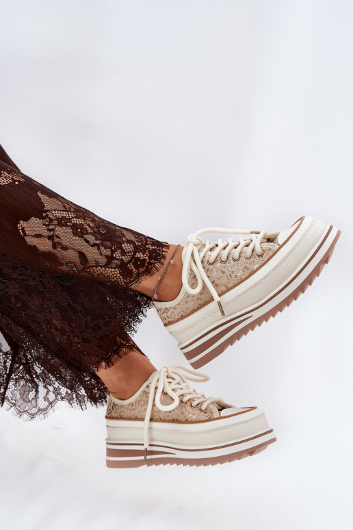 Casual schoenen met platform S.Barski BF51-101 zandkleur Casual schoenen met platform S.Barski BF51-101 zandkleur