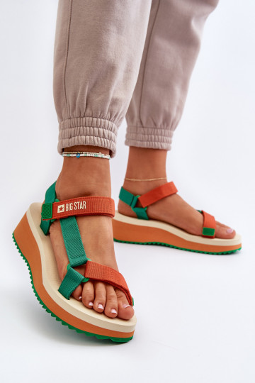 Groen-oranje dames sandalen op platform Big Star NN274A053