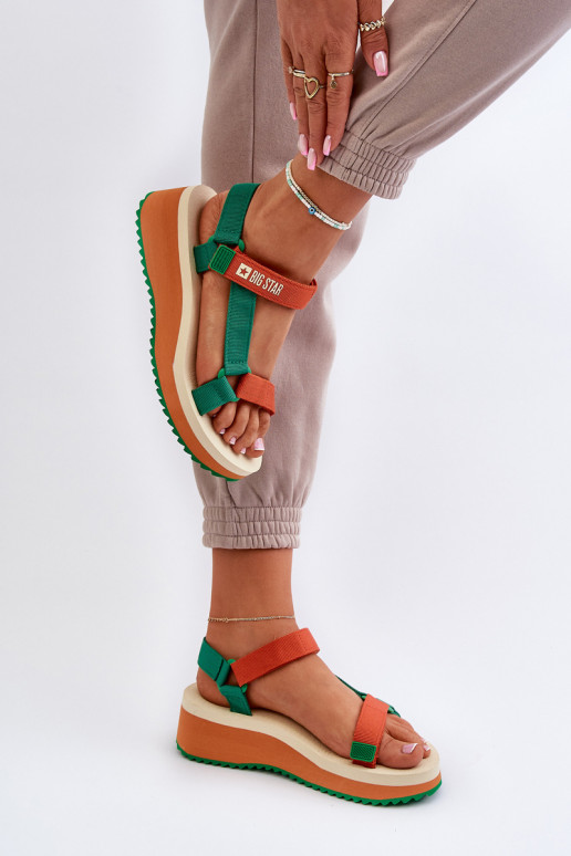 Damensandalen mit einer Plattform I Koturnie Big Star NN274A053 Grün-orange Farbe Damensandalen mit einer Plattform I Koturnie Big Star NN274A053 Grün-orange Farbe