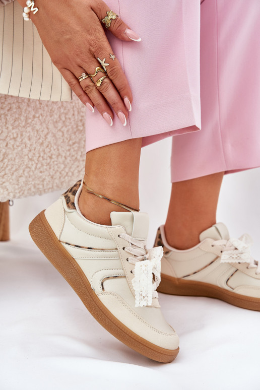 lage sneakers model schoenen dames met veters en luipaardprint zandkleurig Zielle lage sneakers model schoenen dames met veters en luipaardprint zandkleurig Zielle