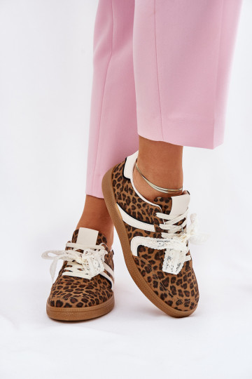 lage sneakers model schoenen dames met veters en luipaardprint bruin Zielle