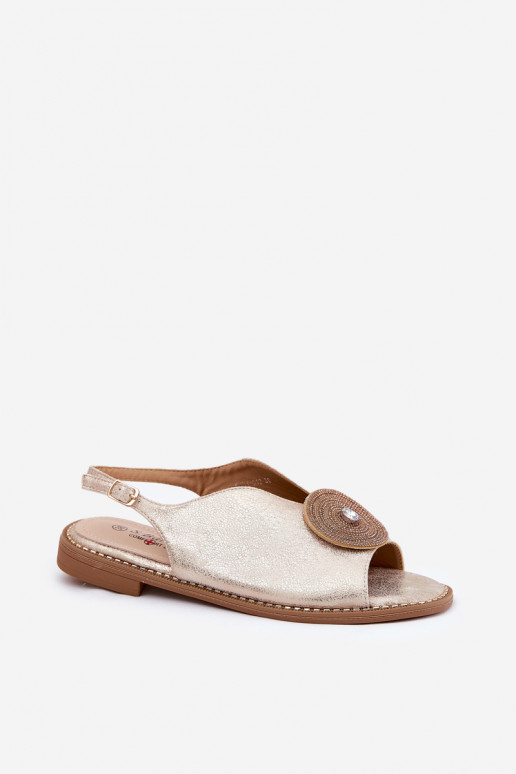 mit Glanz Damensandalen Ozdobnym Detalem S.Barski KV51-012 goldene Farbe