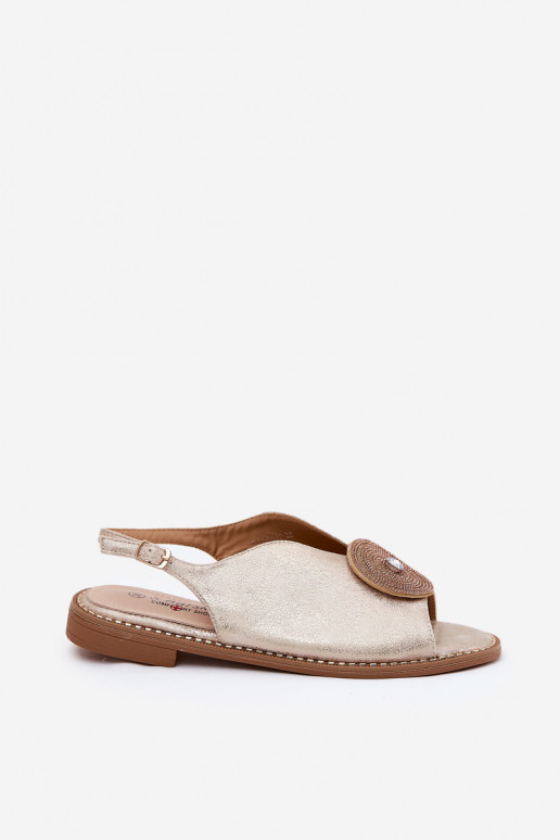 avec éclat Sandales pour femmes Ozdobnym Detalem S.Barski KV51-012 couleur dorée