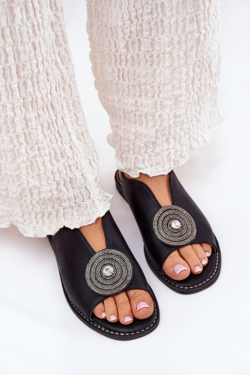 Sandales brillantes noires pour femmes avec détail décoratif S.Barski KV51-012