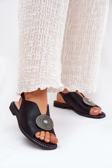 Sandales brillantes noires pour femmes avec détail décoratif S.Barski KV51-012 2