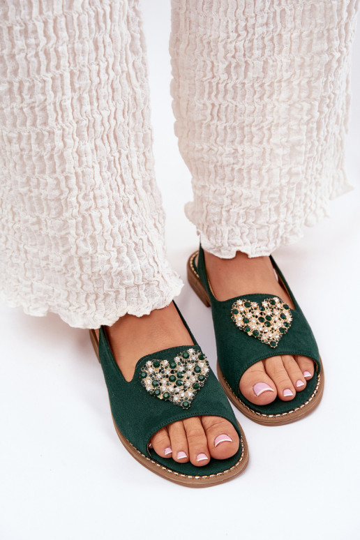 Dames sandalen Met sierlijk Hartenm S.Barski KV27-018 groene kleur Dames sandalen Met sierlijk Hartenm S.Barski KV27-018 groene kleur