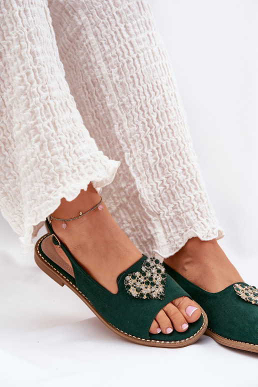 Dames sandalen Met sierlijk Hartenm S.Barski KV27-018 groene kleur Dames sandalen Met sierlijk Hartenm S.Barski KV27-018 groene kleur
