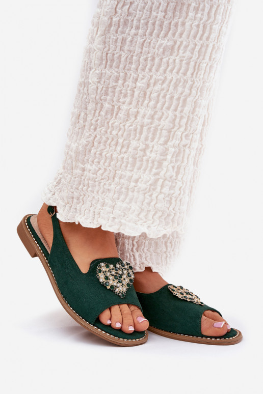 Damensandalen Mit Dekorationen mit Herzenm S.Barski KV27-018 grüne Farbe Damensandalen Mit Dekorationen mit Herzenm S.Barski KV27-018 grüne Farbe