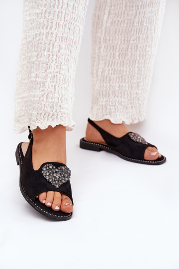 Zwarte dames sandalen met hartdecoratie S.Barski KV27-018