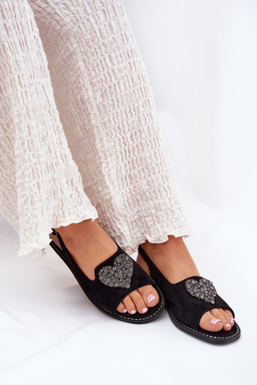 Sandales pour femmes Avec des décorations avec des coeursm S.Barski KV27-018 couleur noire Sandales pour femmes Avec des décorations avec des coeursm S.Barski KV27-018 couleur noire