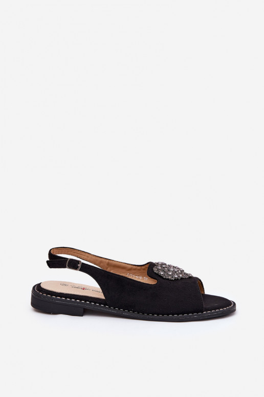 Damensandalen Mit Dekorationen mit Herzenm S.Barski KV27-018 schZuarze Farbe Damensandalen Mit Dekorationen mit Herzenm S.Barski KV27-018 schZuarze Farbe