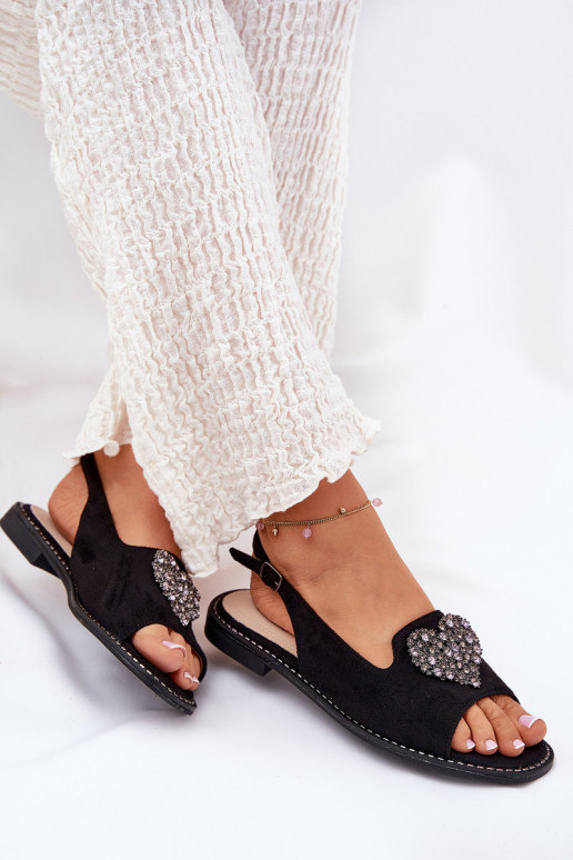 Sandales pour femmes Avec des décorations avec des coeursm S.Barski KV27-018 couleur noire Sandales pour femmes Avec des décorations avec des coeursm S.Barski KV27-018 couleur noire