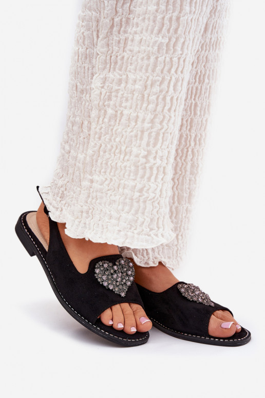 Sandales pour femmes Avec des décorations avec des coeursm S.Barski KV27-018 couleur noire Sandales pour femmes Avec des décorations avec des coeursm S.Barski KV27-018 couleur noire