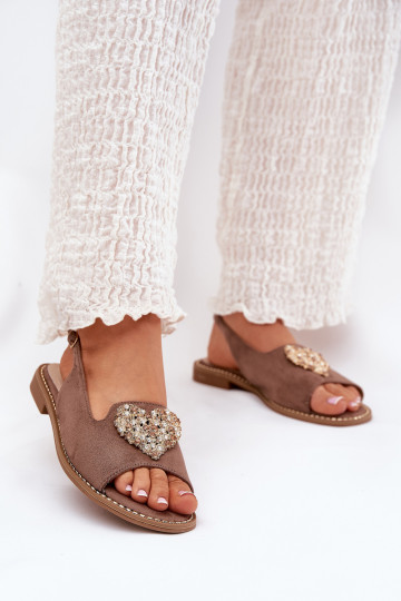 Sandales beiges pour femmes avec décoration en forme de cœur S.Barski KV27-018