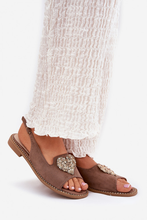 Damensandalen Mit Dekorationen mit Herzenm S.Barski KV27-018 Beige Damensandalen Mit Dekorationen mit Herzenm S.Barski KV27-018 Beige