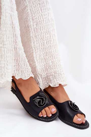 Sandales brillantes noires pour femmes avec motifs S.Barski KV51-006