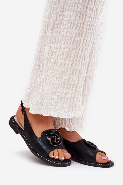 avec éclat Sandales pour femmes avec des ornements S.Barski KV51-006 couleur noire avec éclat Sandales pour femmes avec des ornements S.Barski KV51-006 couleur noire